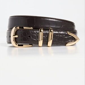 Favorite Daughter Dark Brown Croc-Embossed Belt with Gold Accents